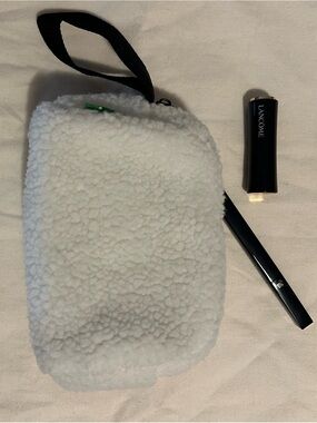 kate spade White Sherpa Wristlet or Cosmetic Bag with Black Strap